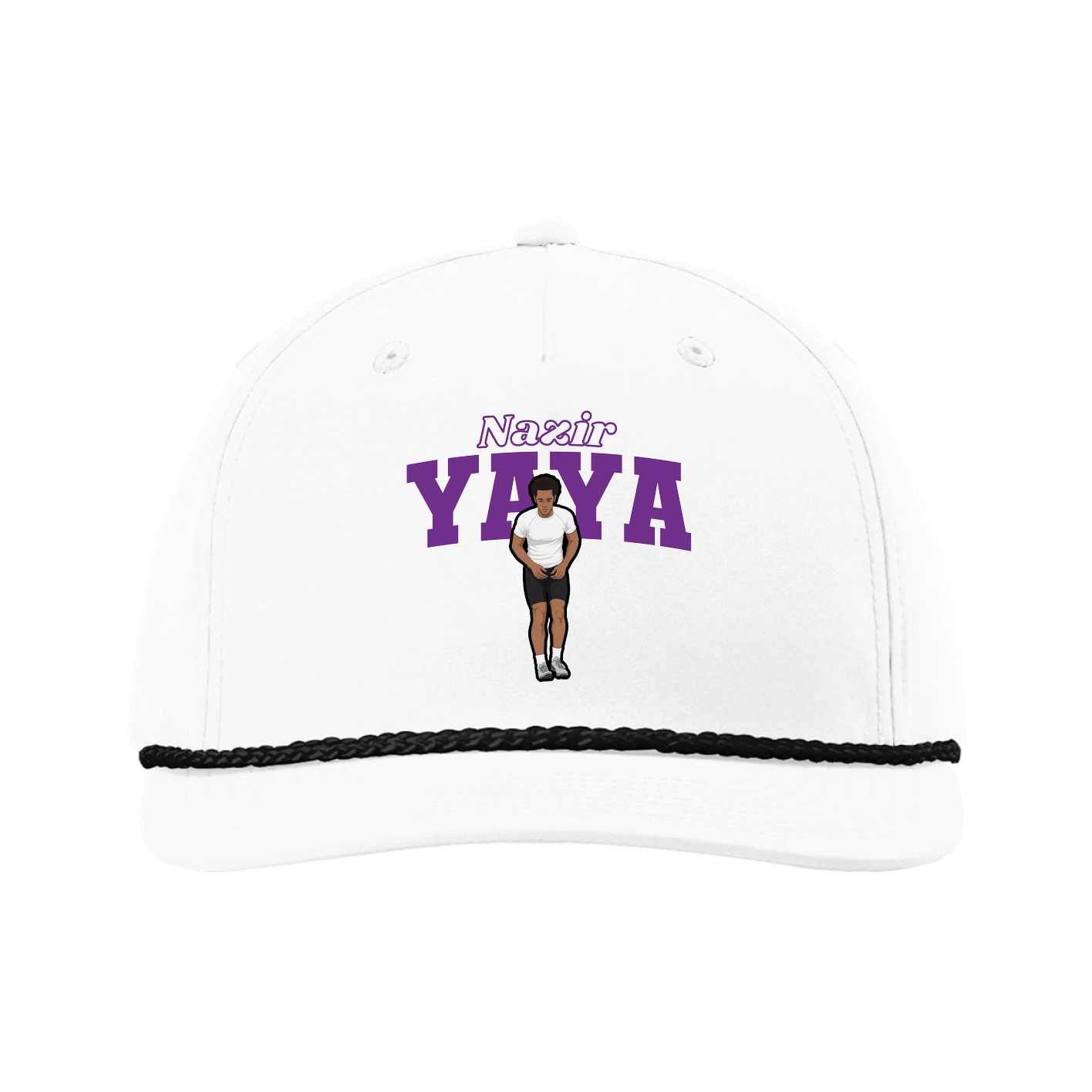 Five-Panel Classic Rope Cap — Name Arch in White