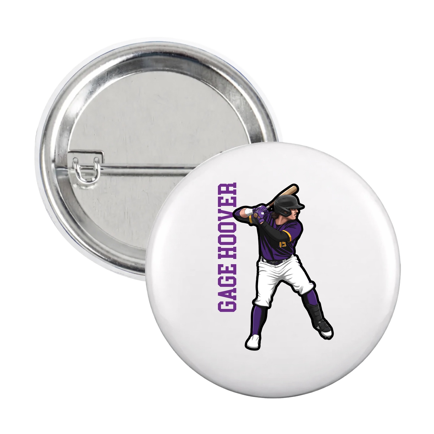 Game Day Button — Name Vertical in White