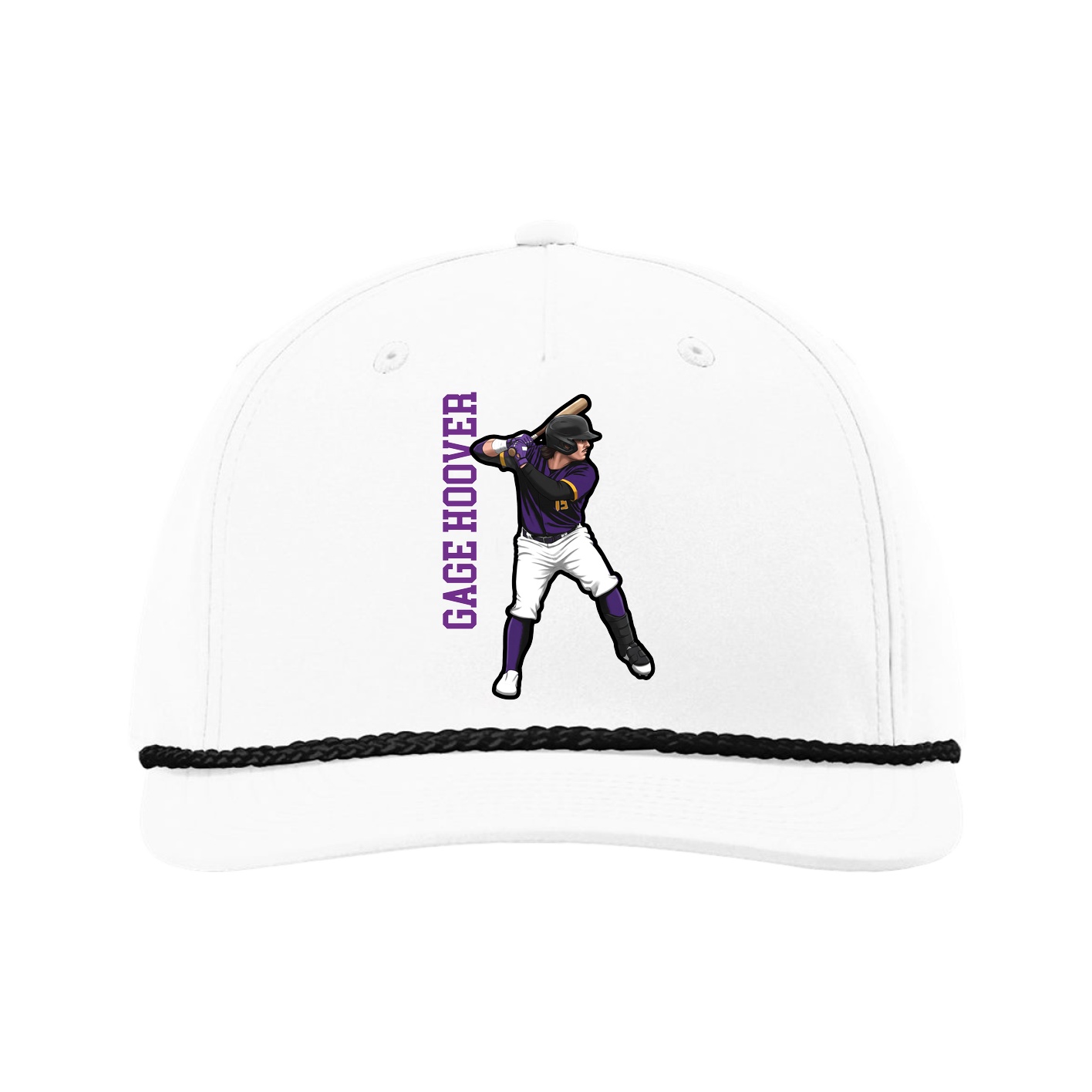 Five-Panel Classic Rope Cap — Name Vertical in White