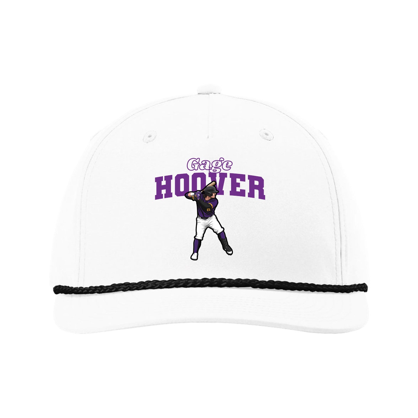 Five-Panel Classic Rope Cap — Name Arch in White