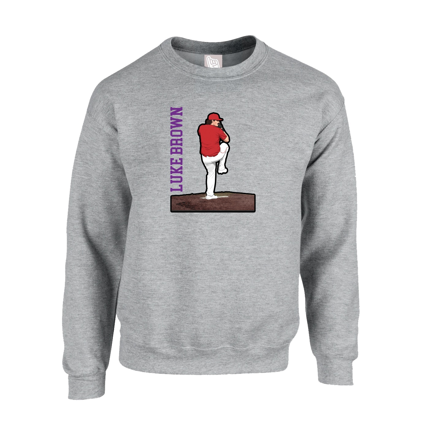 Fleece Crew — Name Vertical in Grey