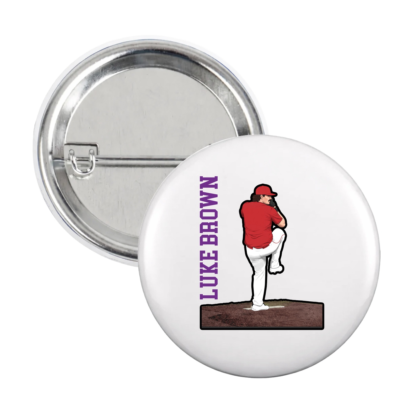 Game Day Button — Name Vertical in White