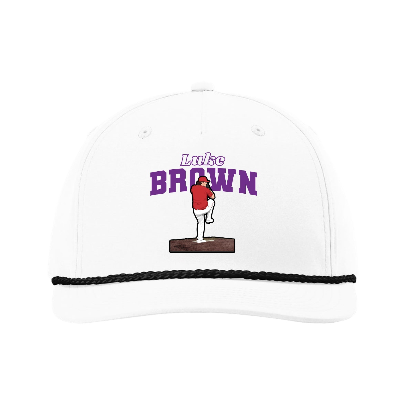 Five-Panel Classic Rope Cap — Name Arch in White