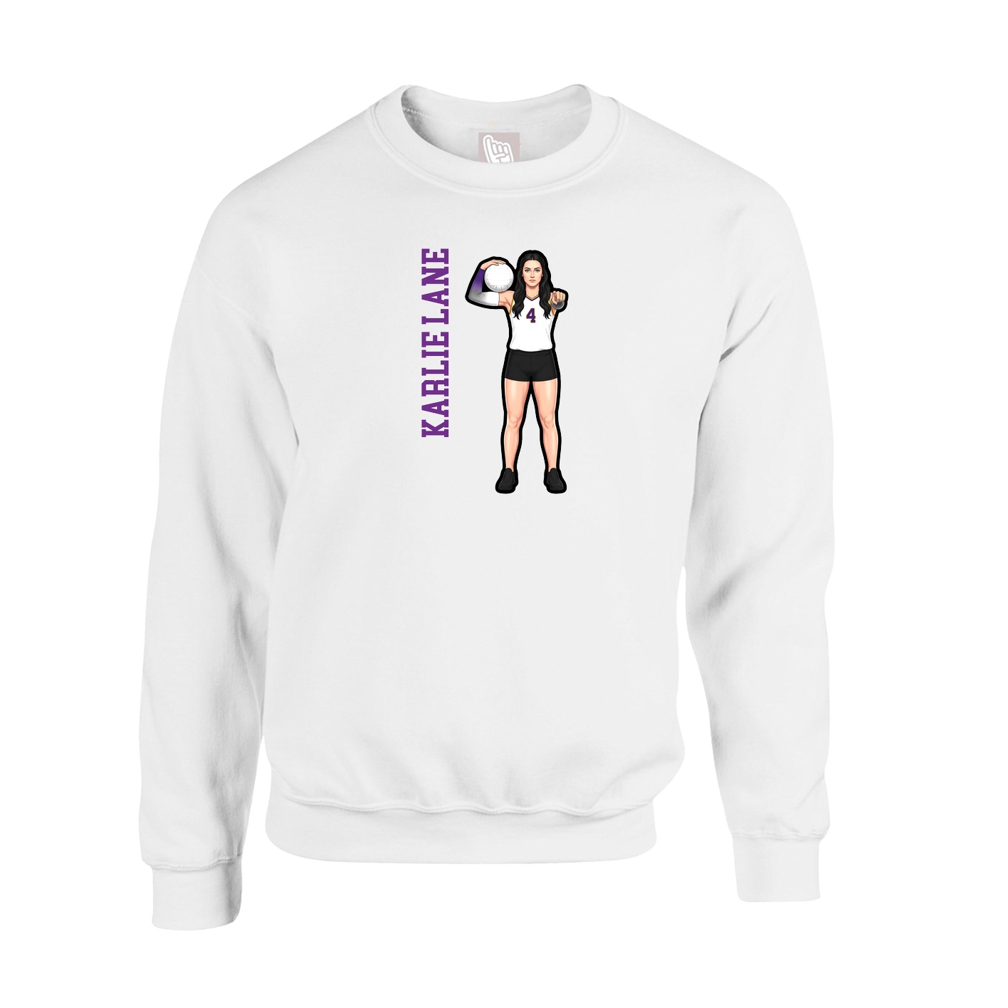 Fleece Crew — Name Vertical in White