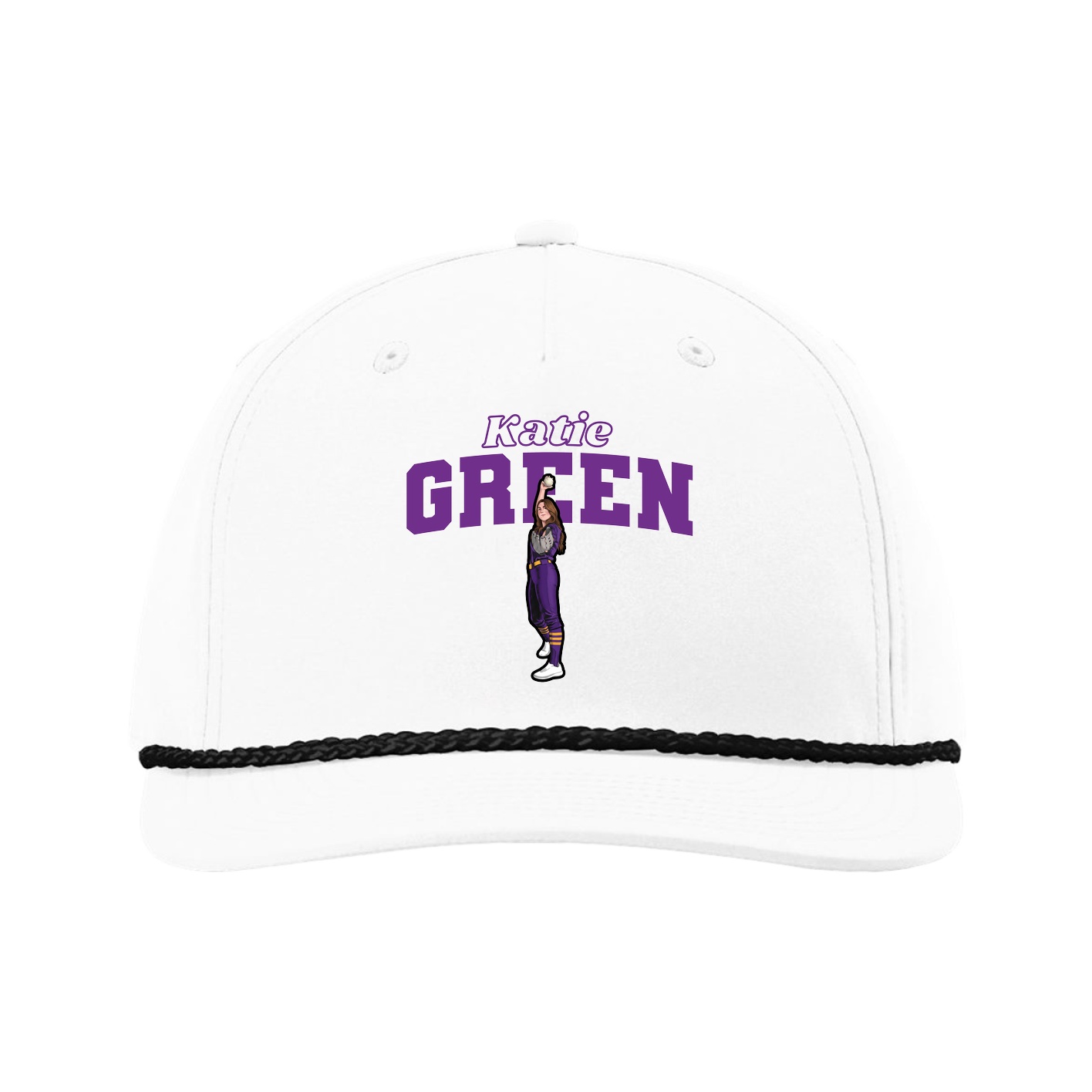 Five-Panel Classic Rope Cap — Name Arch in White