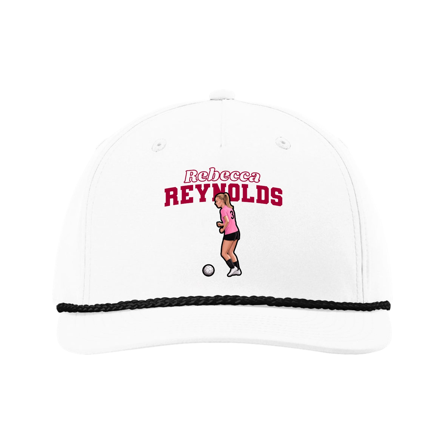 Five-Panel Classic Rope Cap — Name Arch in White