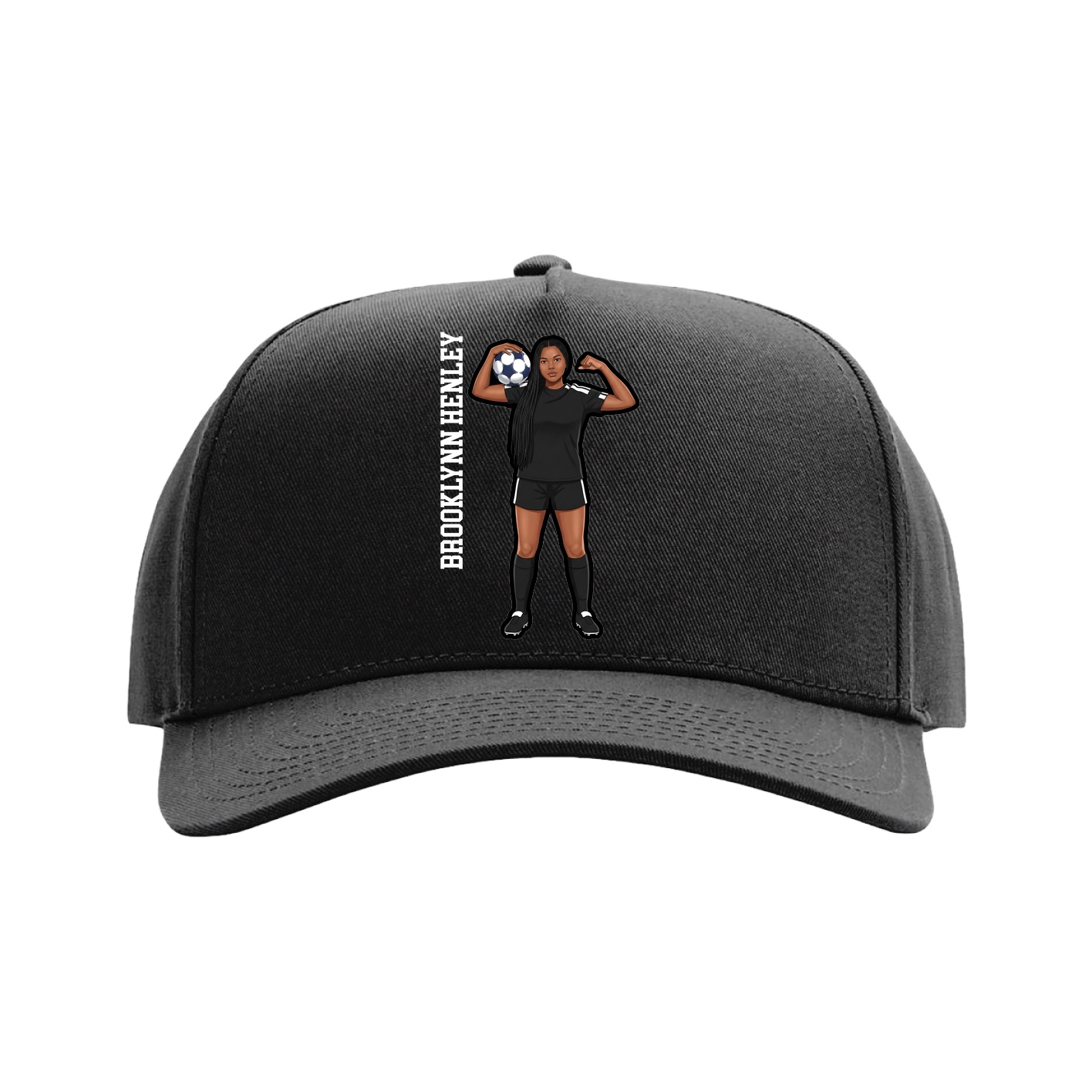 Full Fabric Five-Panel Champ Cap — Name Vertical in Black