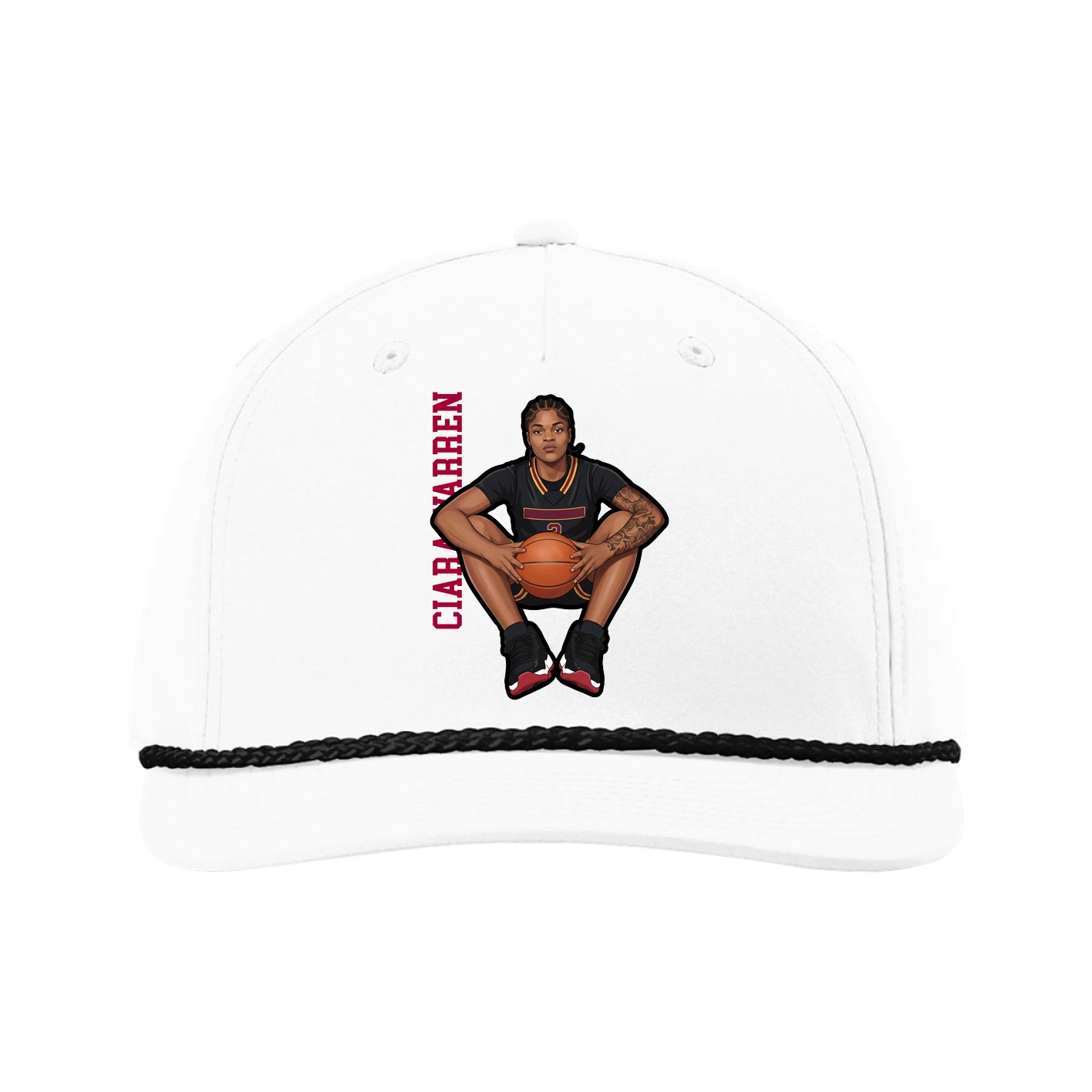 Five-Panel Classic Rope Cap — Name Vertical in White