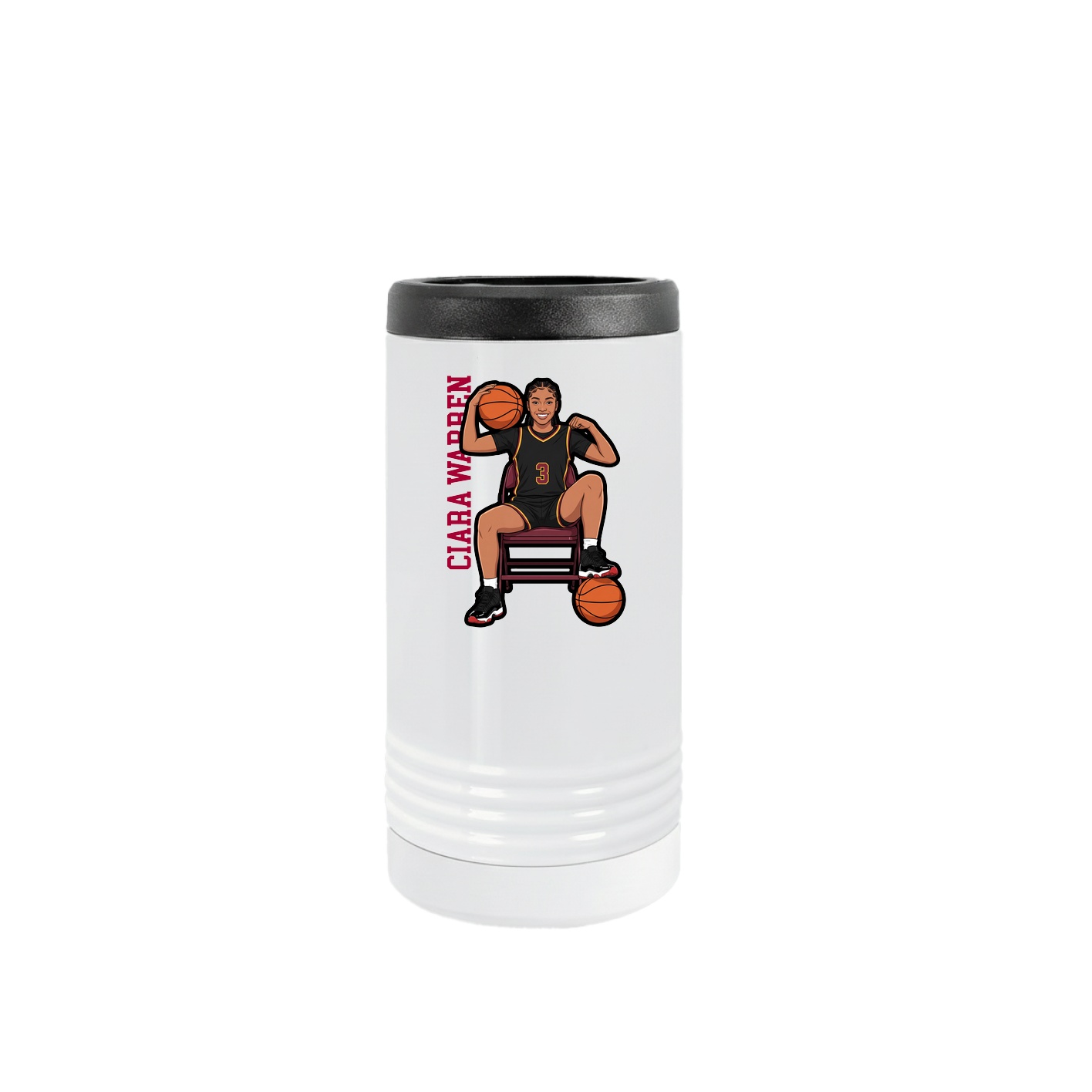 Slim Beverage Holder — Name Vertical in White