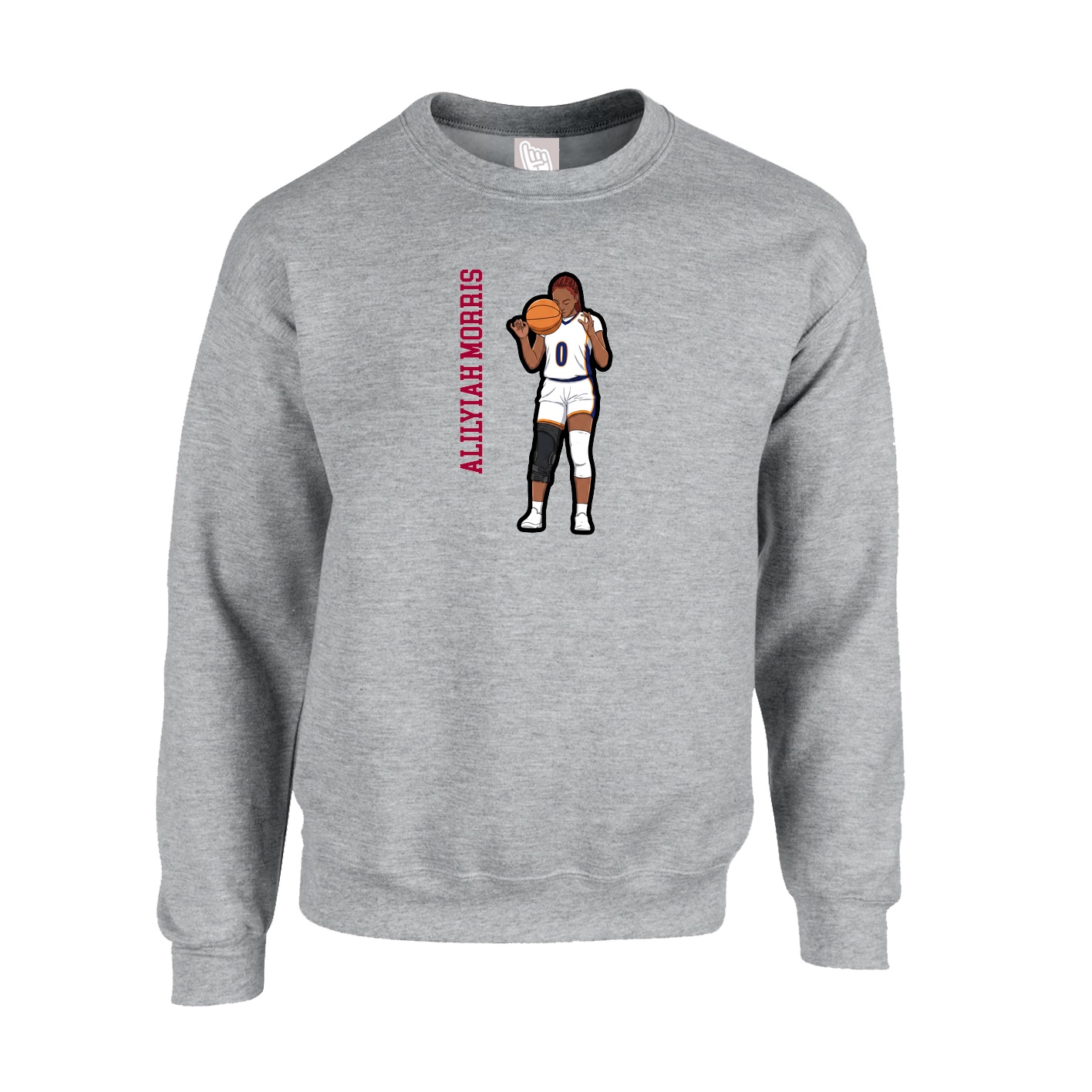 Fleece Crew — Name Vertical in Grey