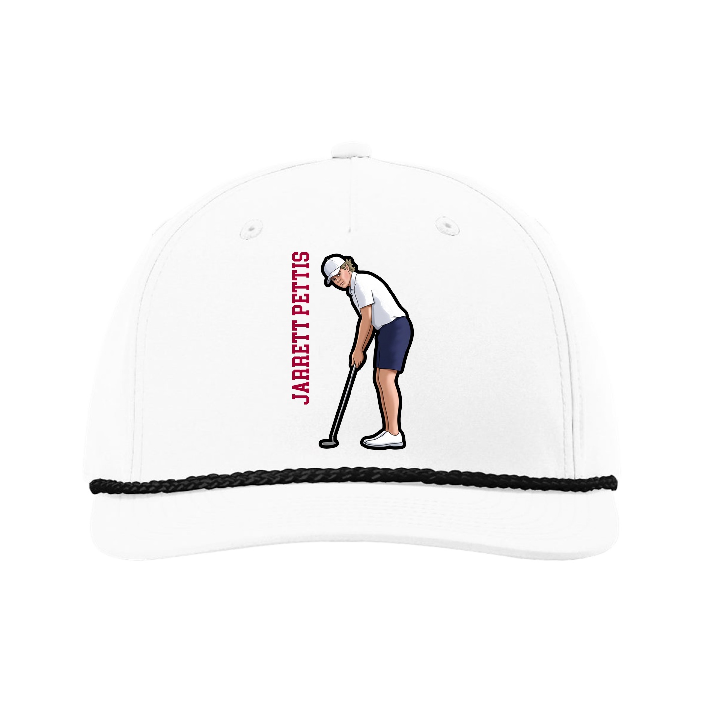 Five-Panel Classic Rope Cap — Name Vertical in White