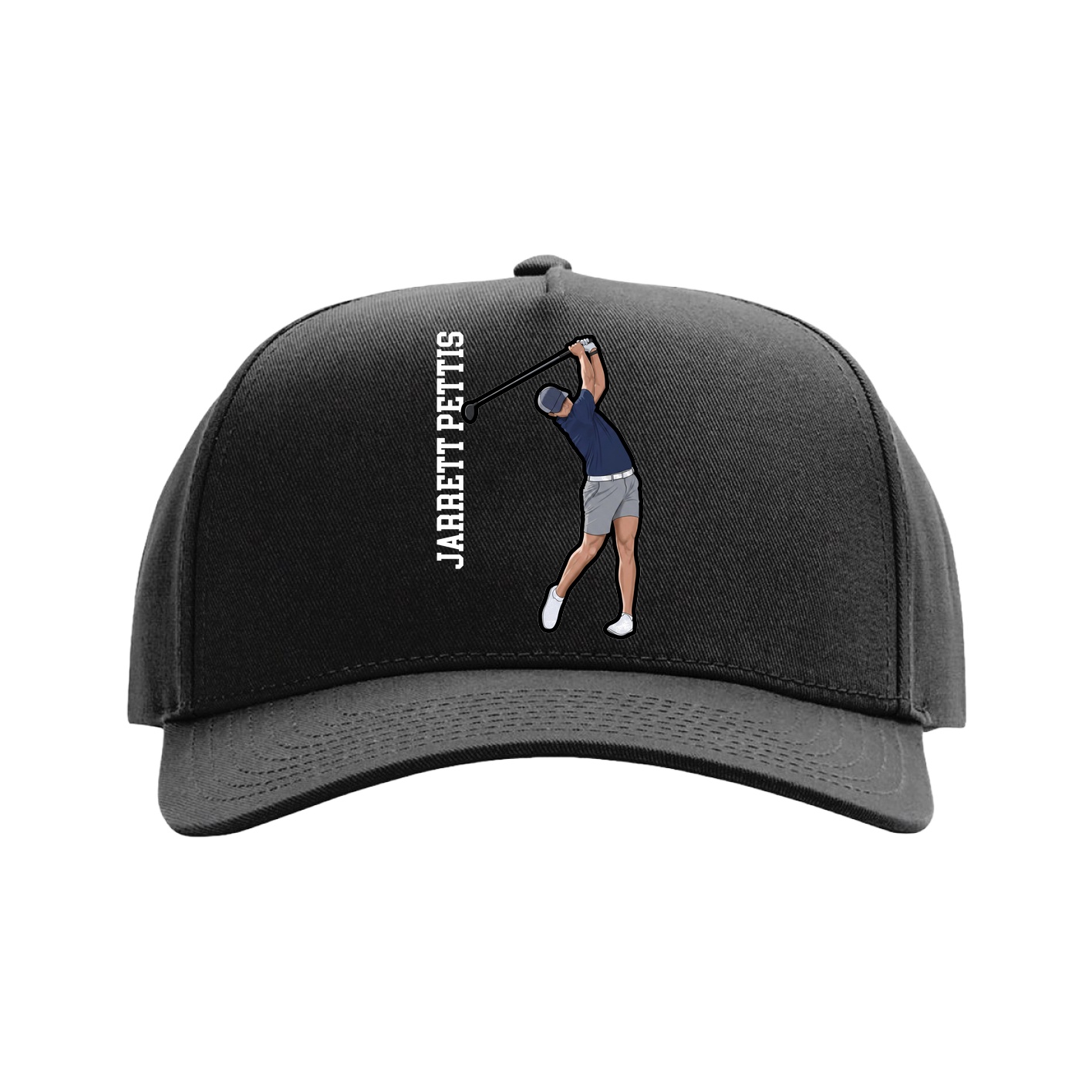 Full Fabric Five-Panel Champ Cap — Name Vertical in Black