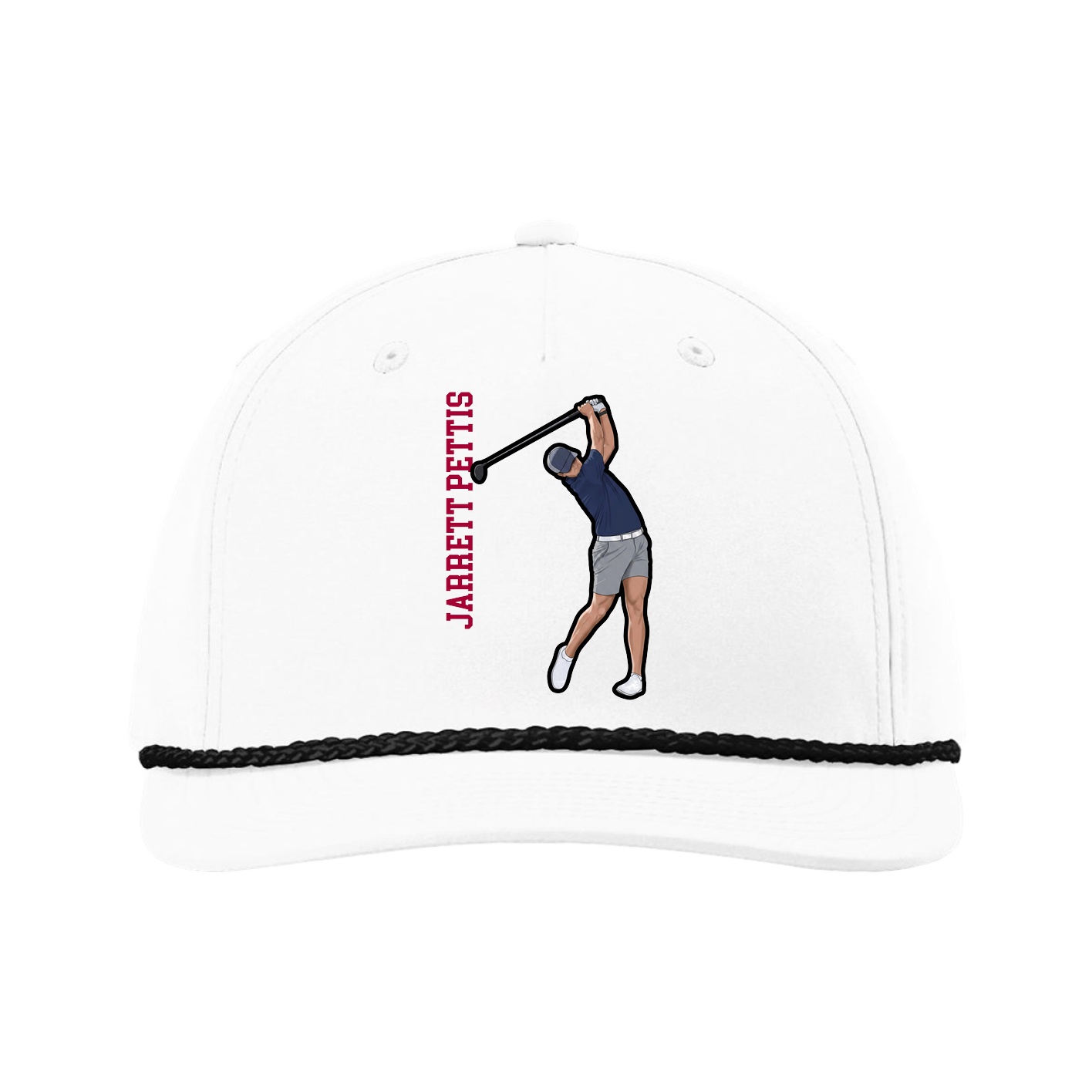 Five-Panel Classic Rope Cap — Name Vertical in White