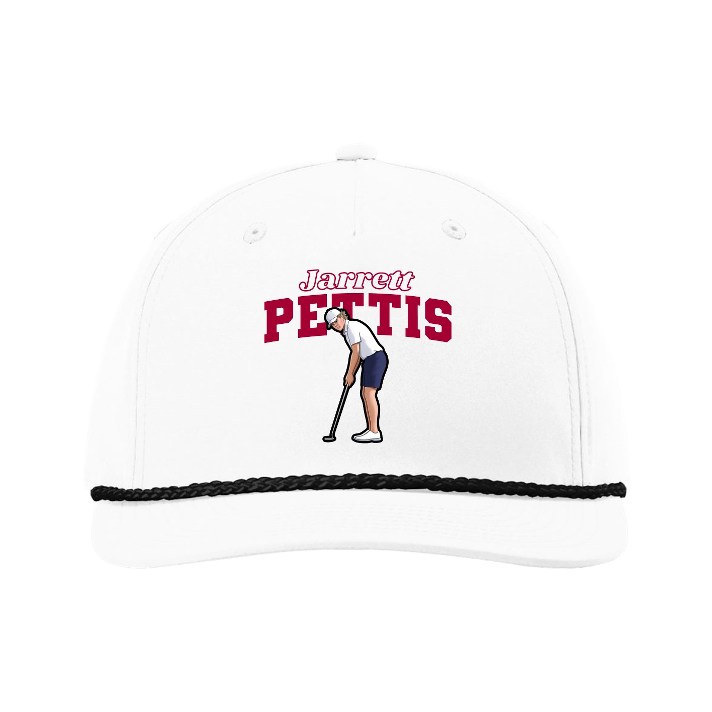 Five-Panel Classic Rope Cap — Name Arch in White
