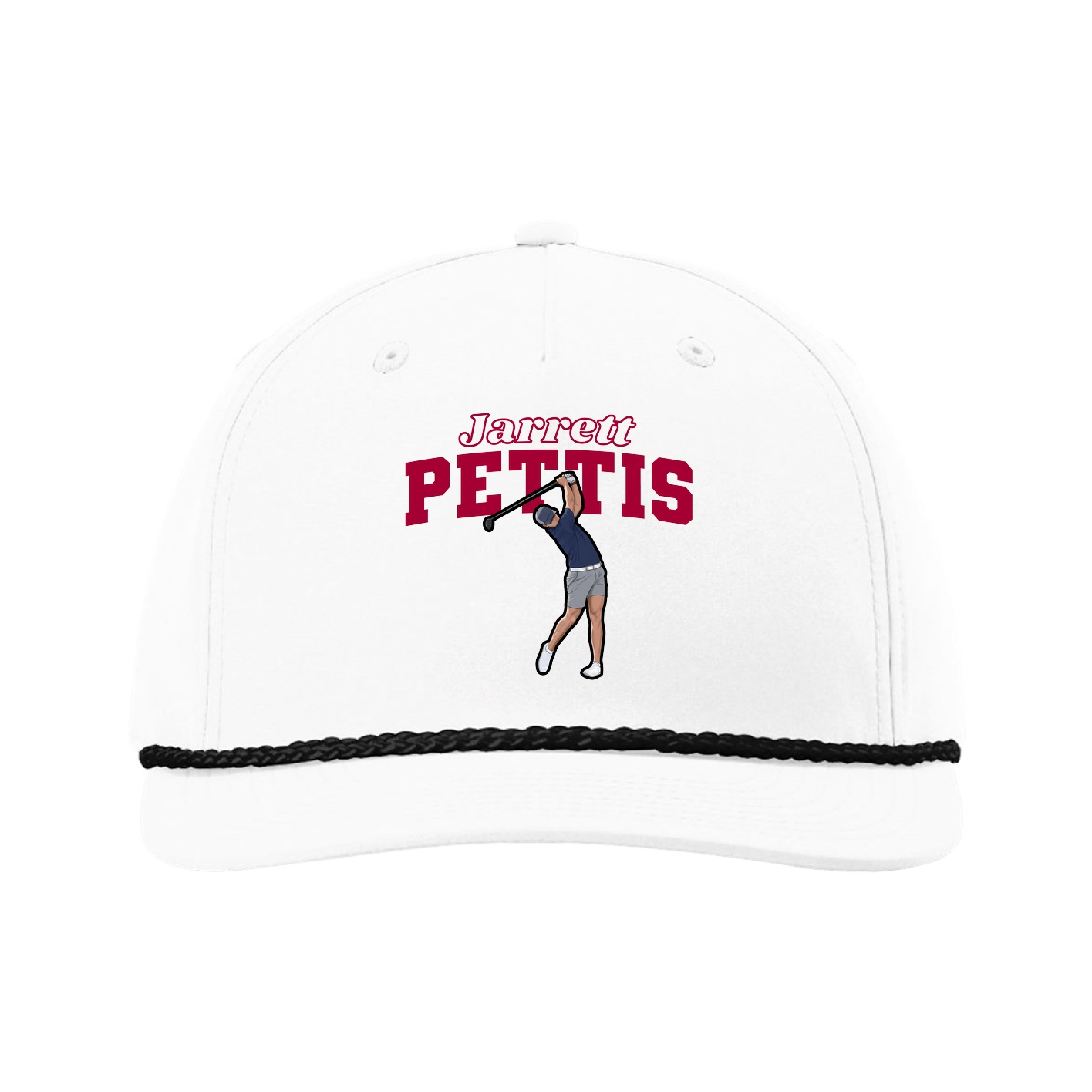 Five-Panel Classic Rope Cap — Name Arch in White