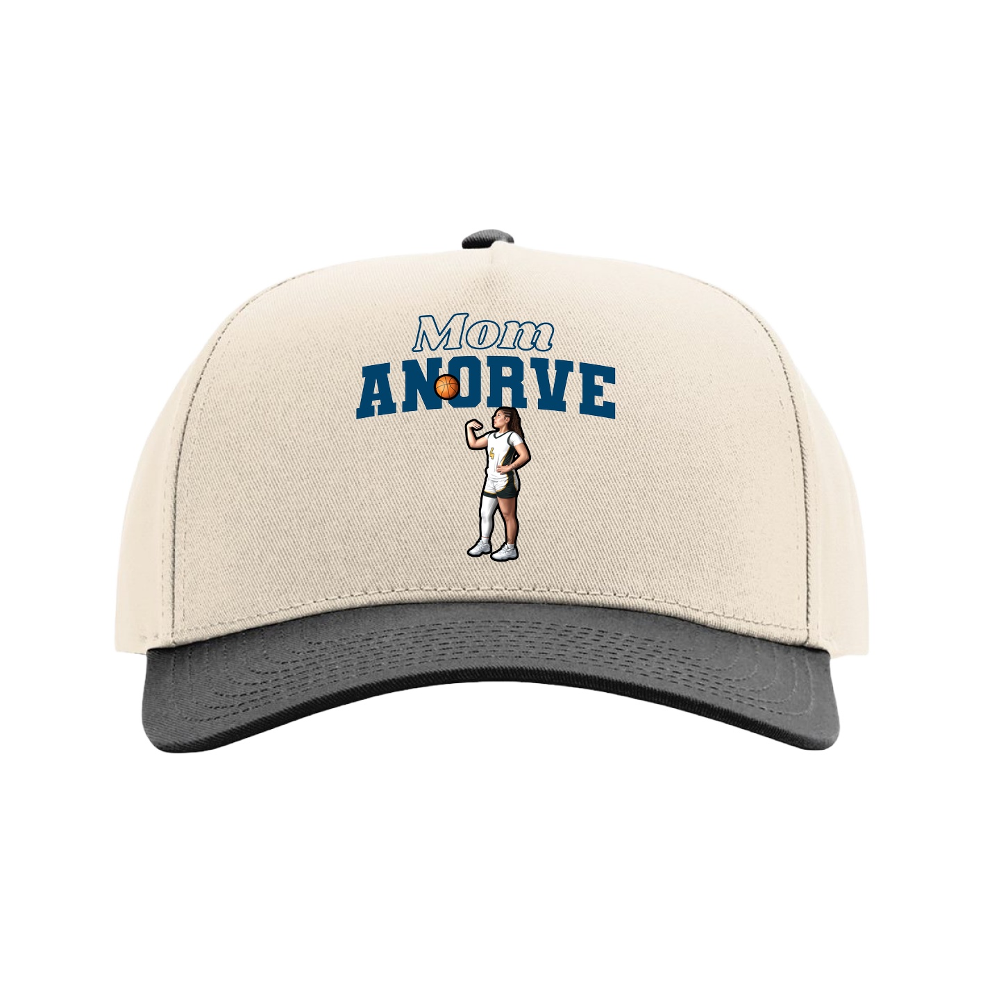 Full Fabric Five-Panel Champ Cap — Mothers Day Block in Cream/Black