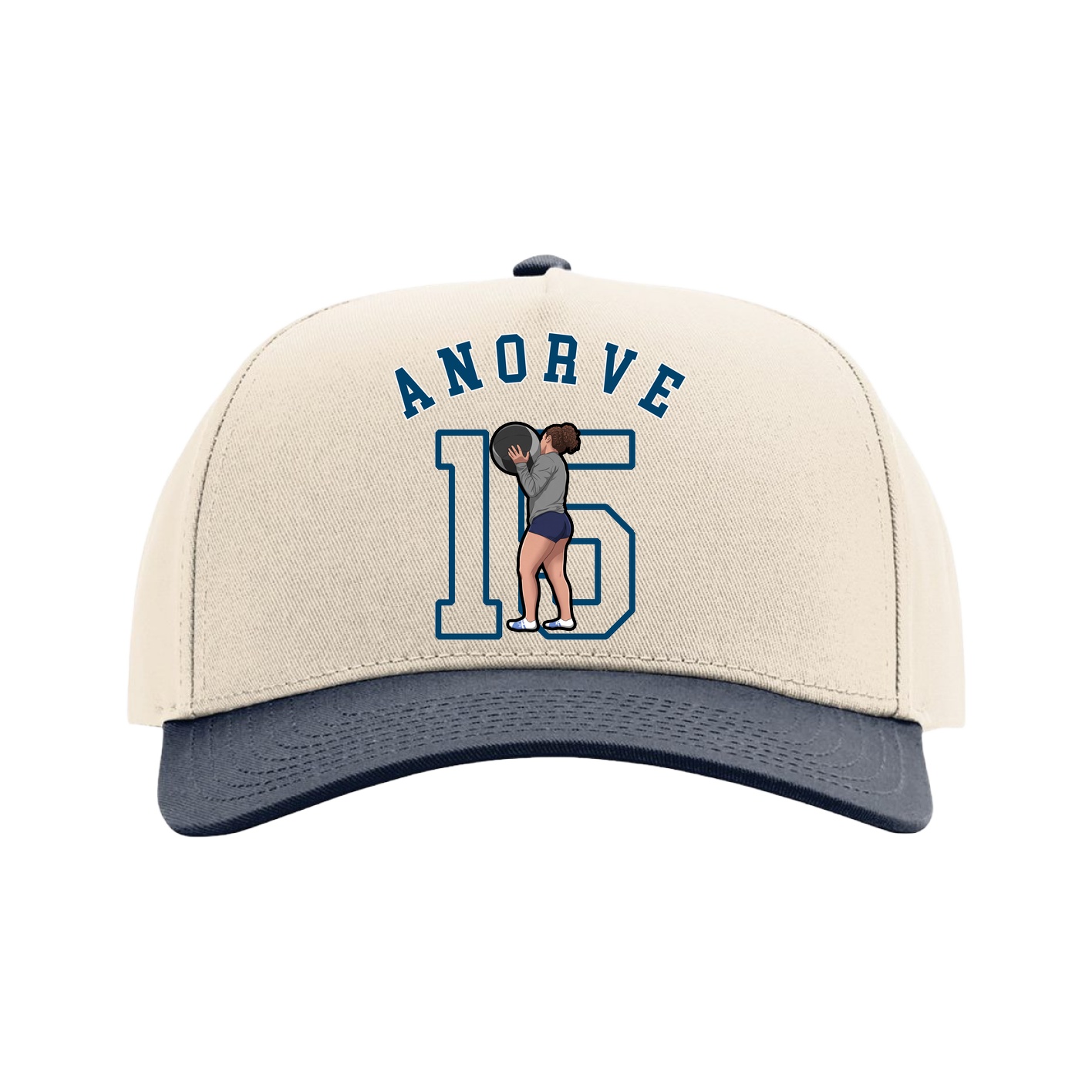 Full Fabric Five-Panel Champ Cap — Shirsey Arch in Cream/Navy