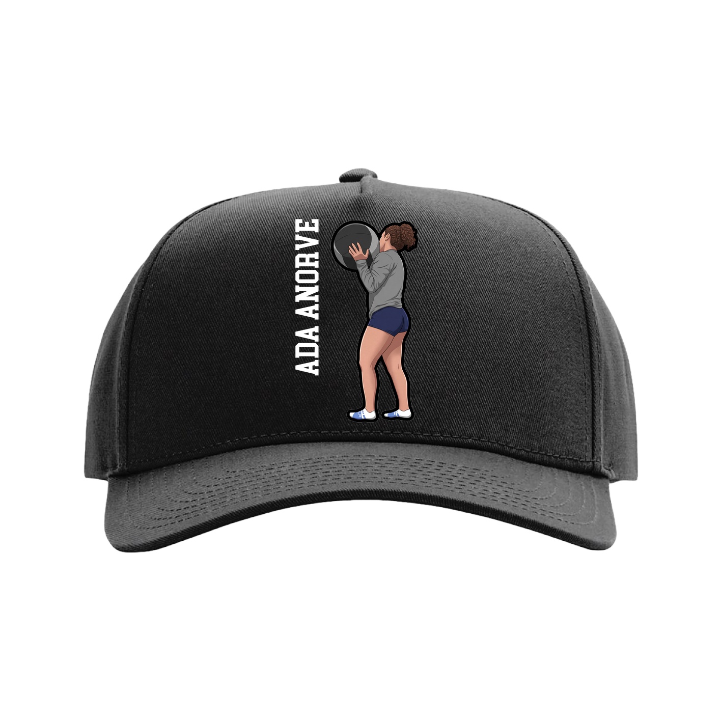 Full Fabric Five-Panel Champ Cap — Name Vertical in Black