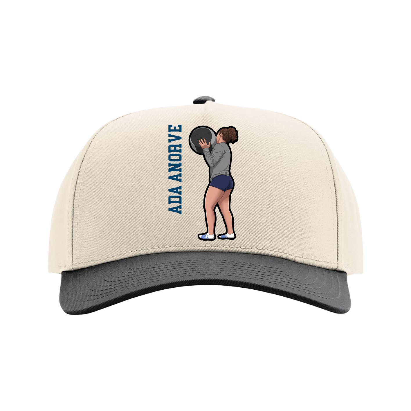 Full Fabric Five-Panel Champ Cap — Name Vertical in Cream/Black