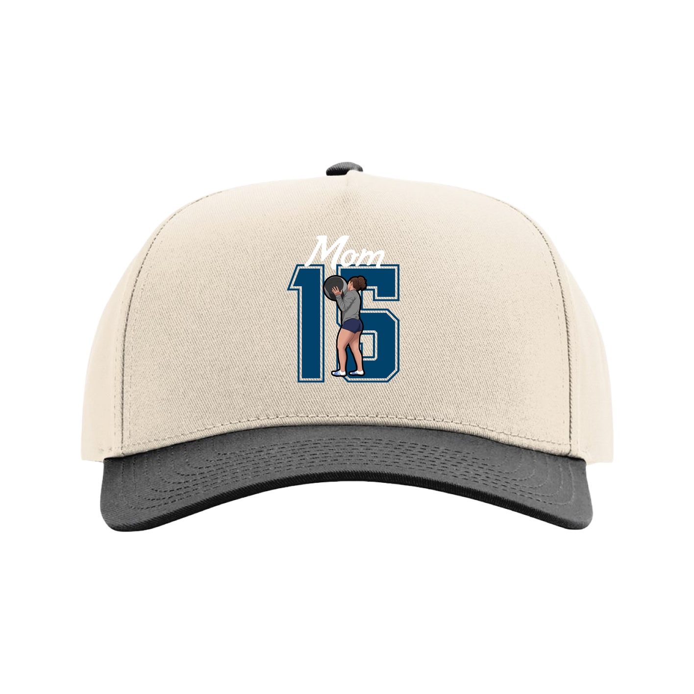 Full Fabric Five-Panel Champ Cap — Mothers Day Shirsey in Cream/Black