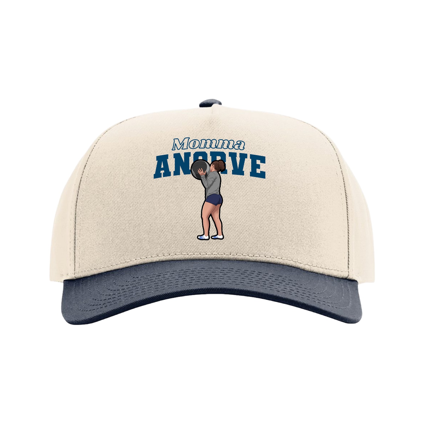 Full Fabric Five-Panel Champ Cap — Mothers Day Block in Cream/Navy