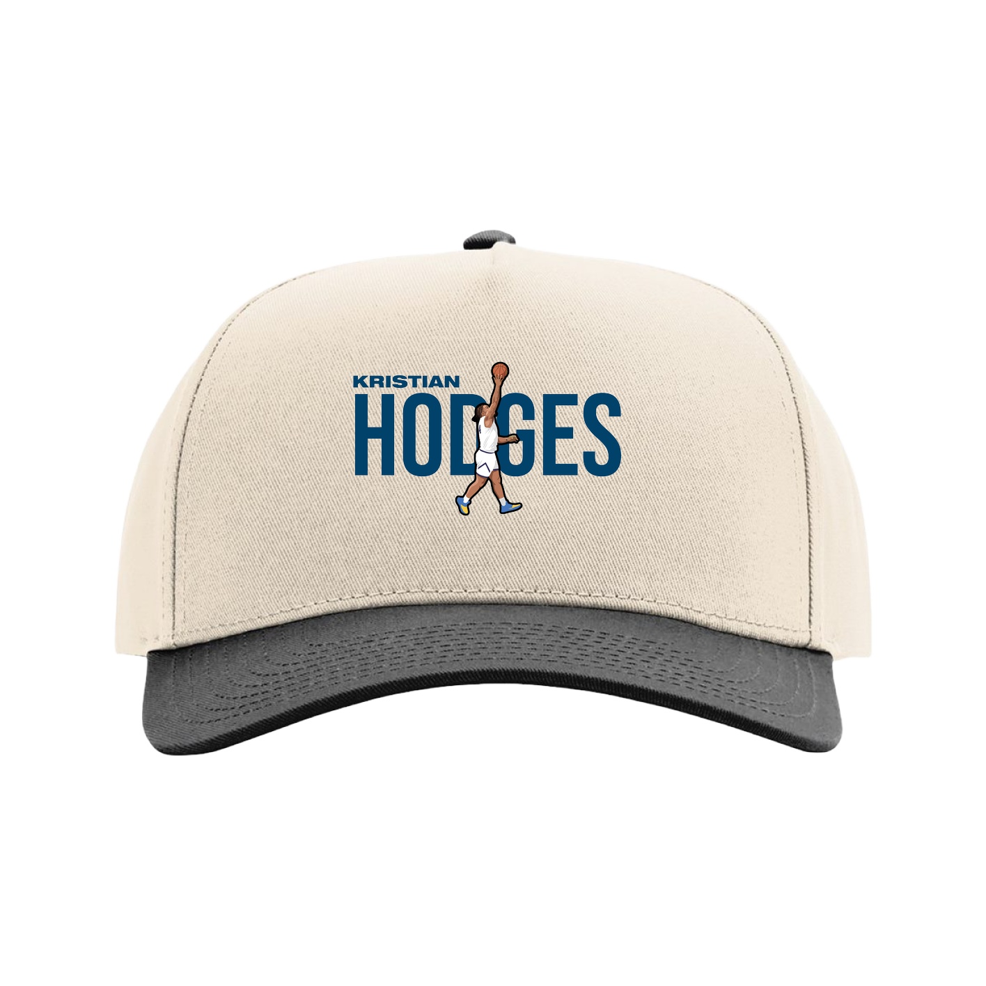Full Fabric Five-Panel Champ Cap — Player Name in Cream/Black