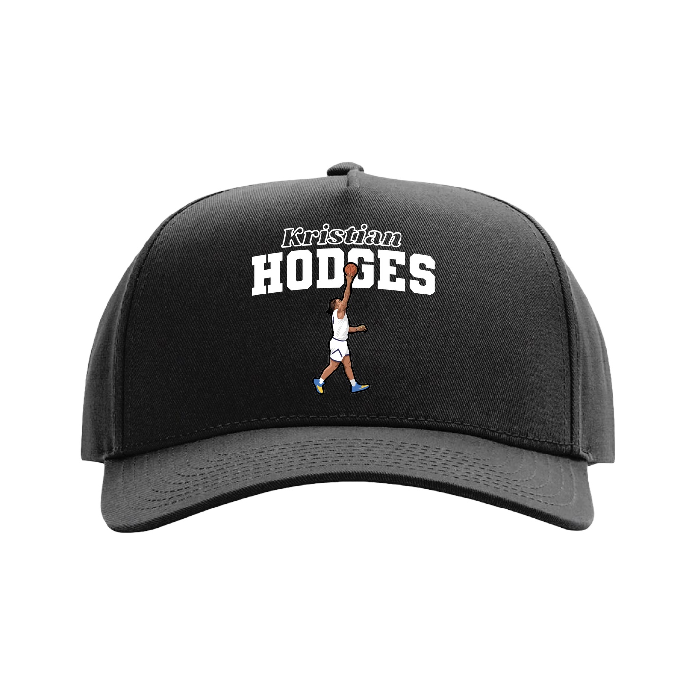 Full Fabric Five-Panel Champ Cap — Name Arch in Black