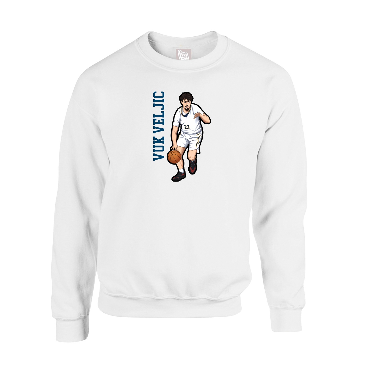 Fleece Crew — Name Vertical in White