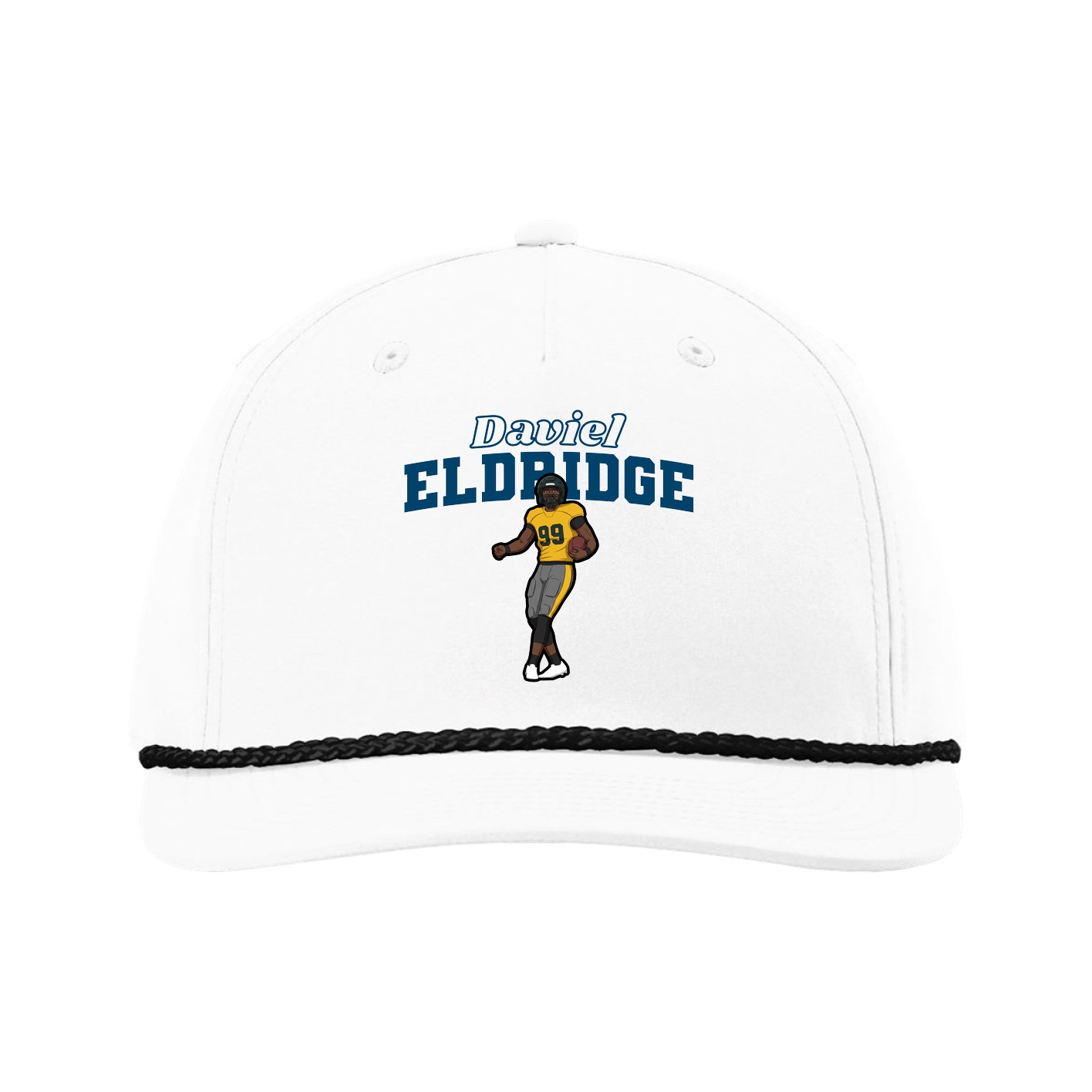 Five-Panel Classic Rope Cap — Name Arch in White