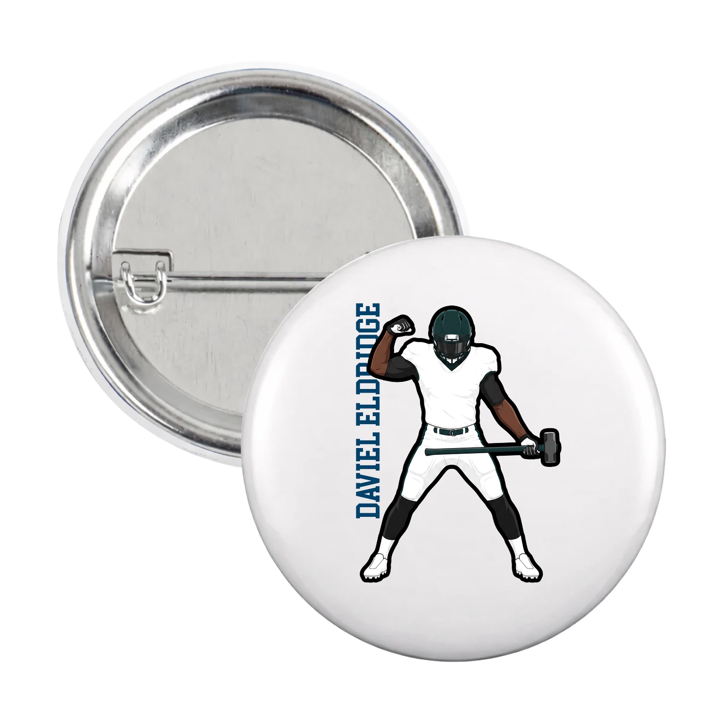 Game Day Button — Name Vertical in White