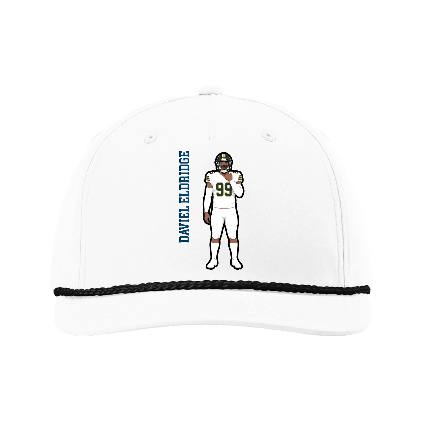 Five-Panel Classic Rope Cap — Name Vertical in White