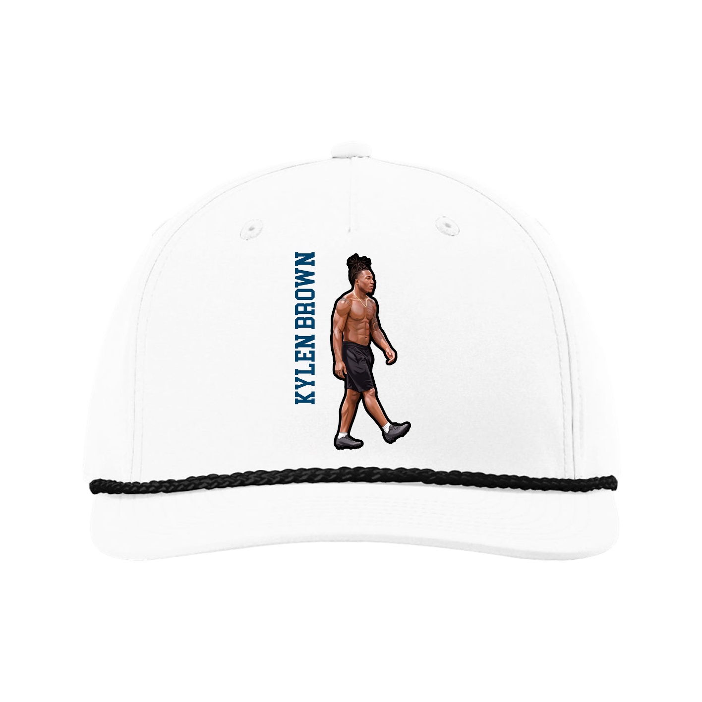 Five-Panel Classic Rope Cap — Name Vertical in White