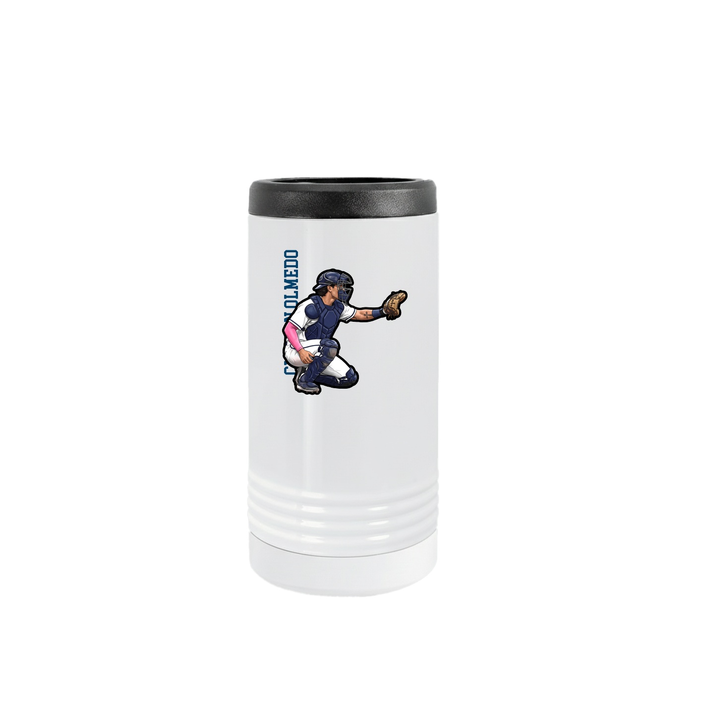 Slim Beverage Holder — Name Vertical in White