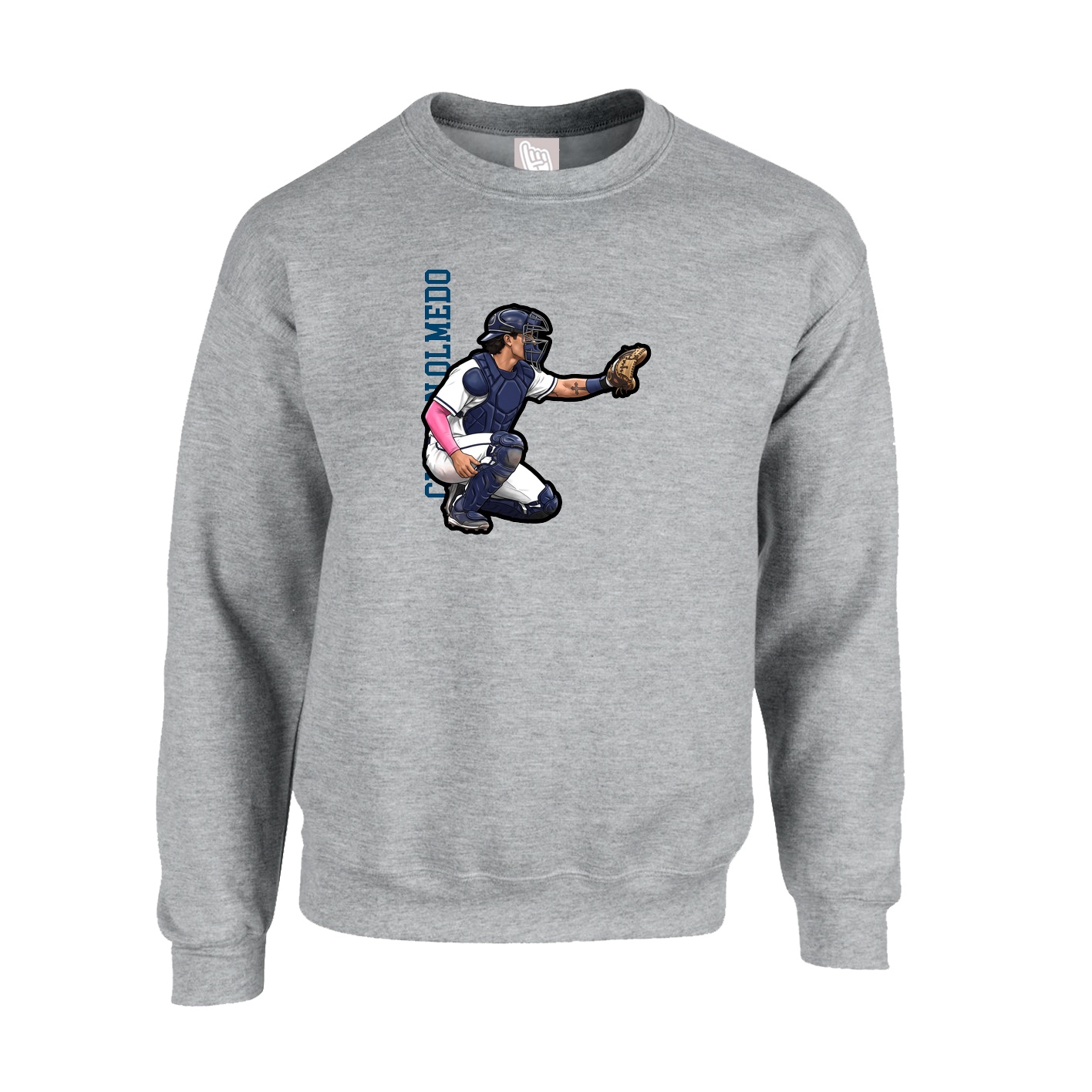 Fleece Crew — Name Vertical in Grey