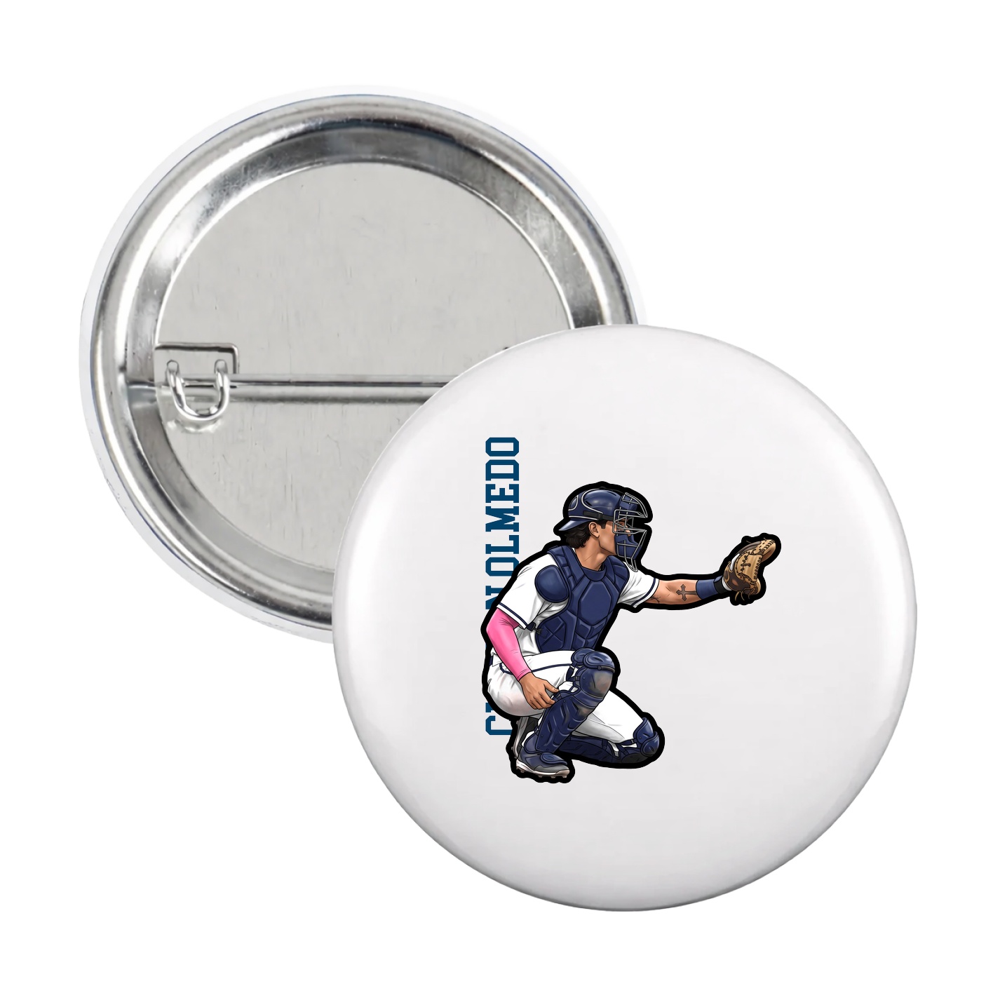 Game Day Button — Name Vertical in White