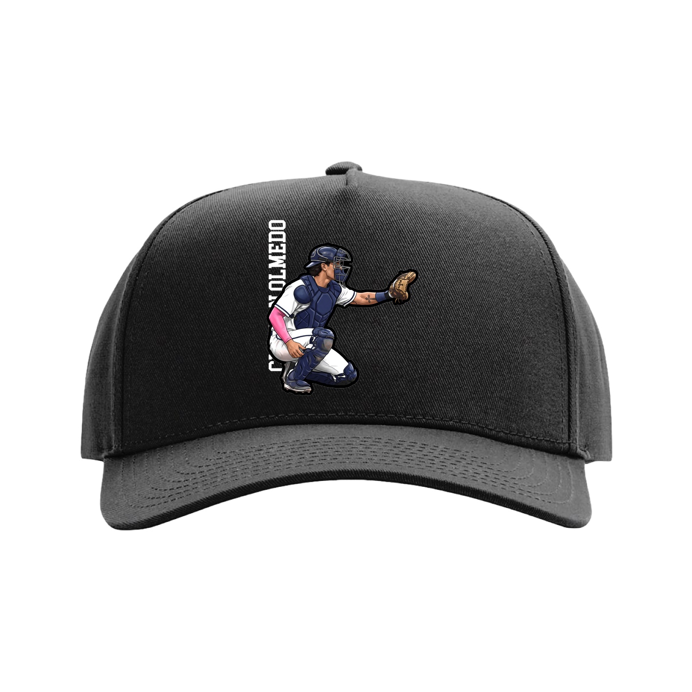 Full Fabric Five-Panel Champ Cap — Name Vertical in Black