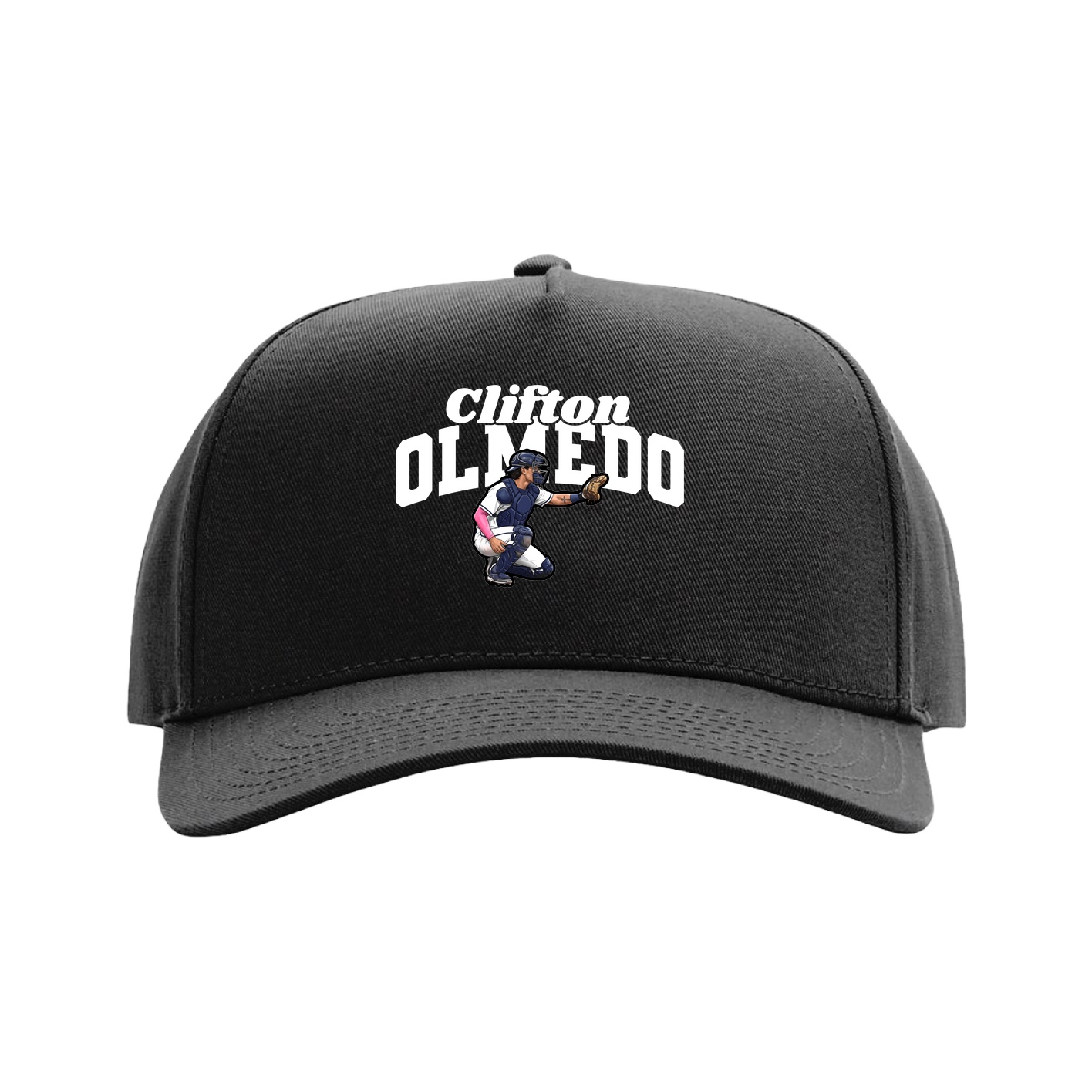 Full Fabric Five-Panel Champ Cap — Signature Arch in Black
