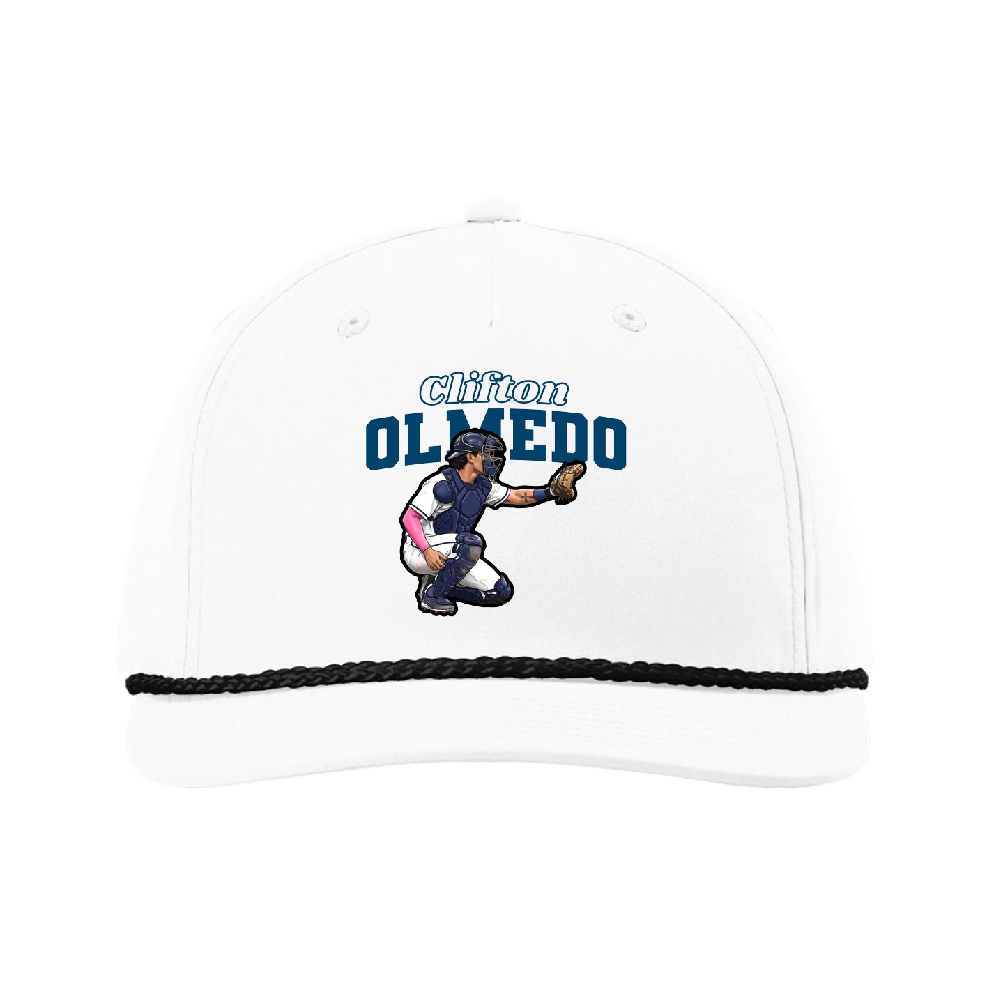 Five-Panel Classic Rope Cap — Name Arch in White