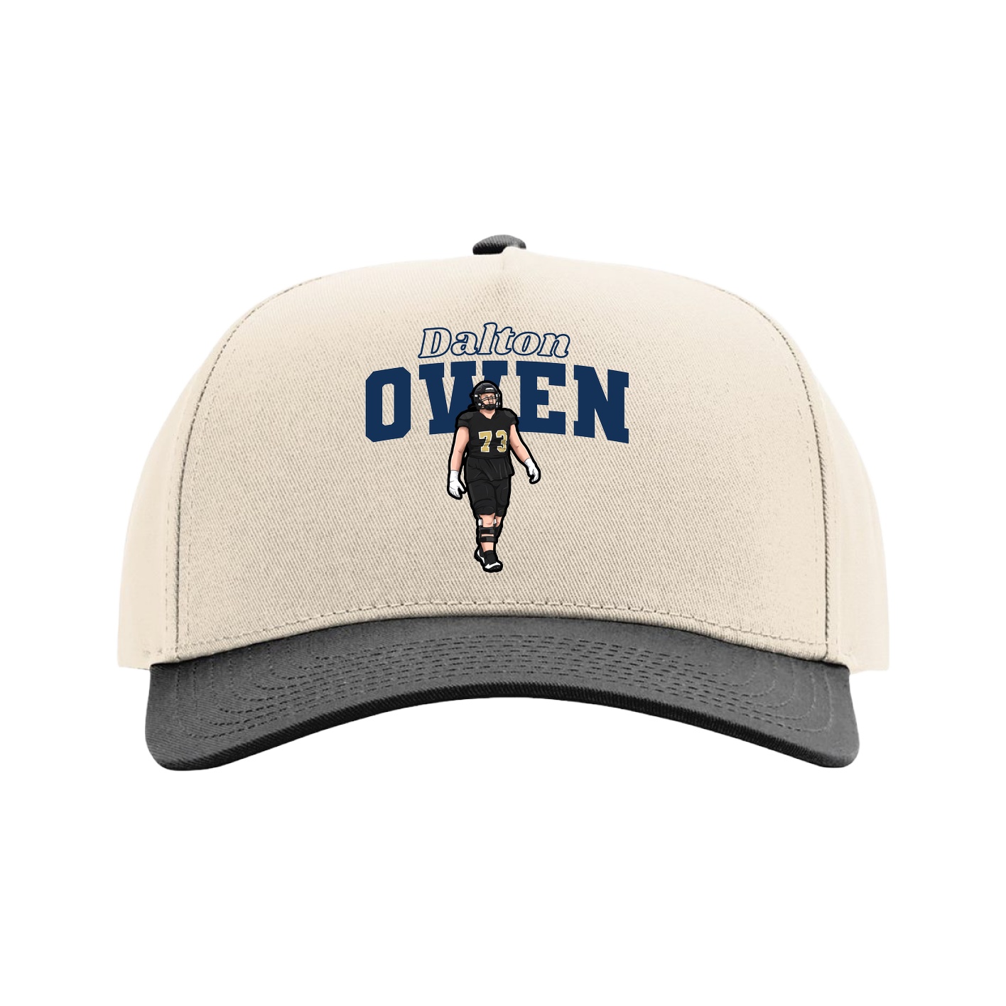 Full Fabric Five-Panel Champ Cap — Name Arch in Cream/Black