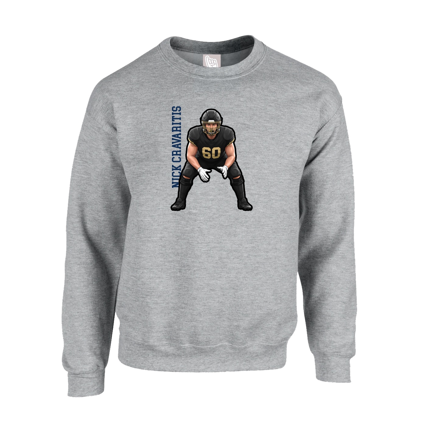 Fleece Crew — Name Vertical in Grey