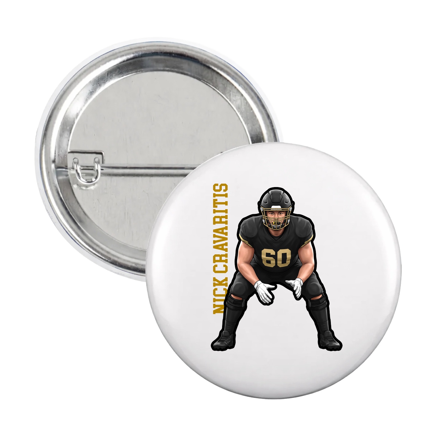 Game Day Button — Name Vertical in White
