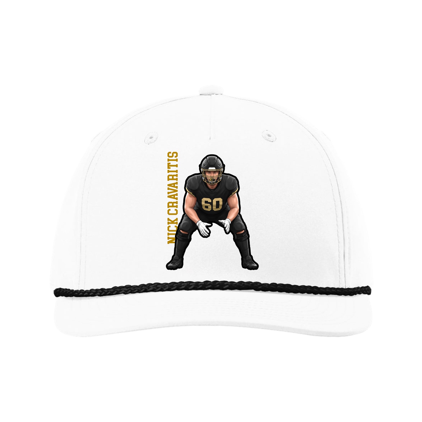 Five-Panel Classic Rope Cap — Name Vertical in White