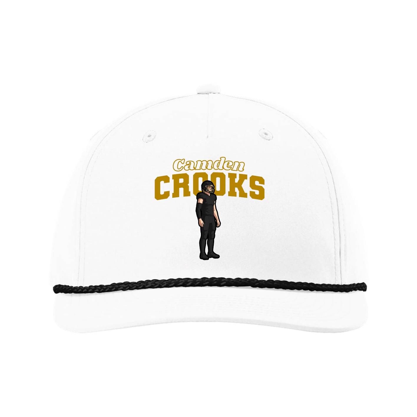 Five-Panel Classic Rope Cap — Name Arch in White