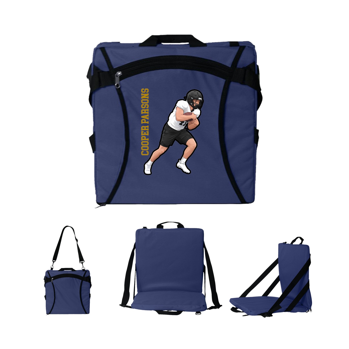Folding Stadium Seat — Name Vertical in Navy