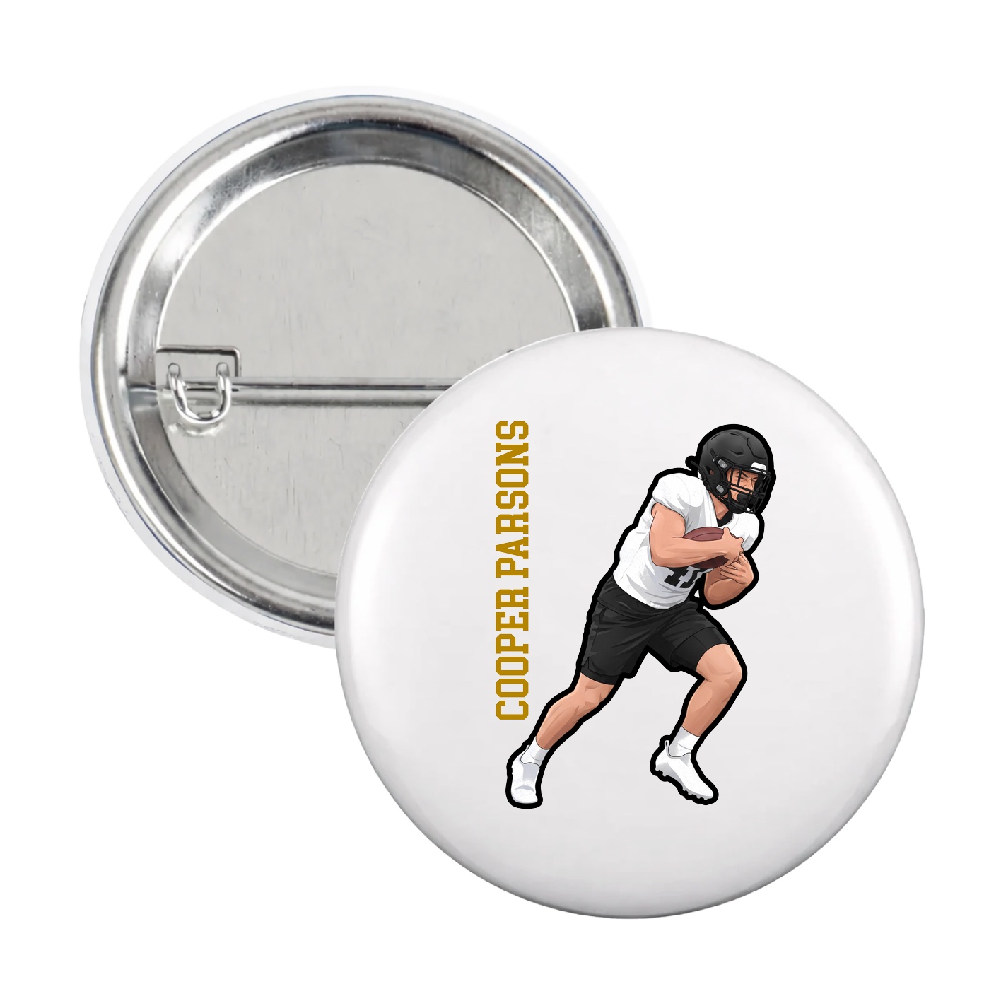 Game Day Button — Name Vertical in White