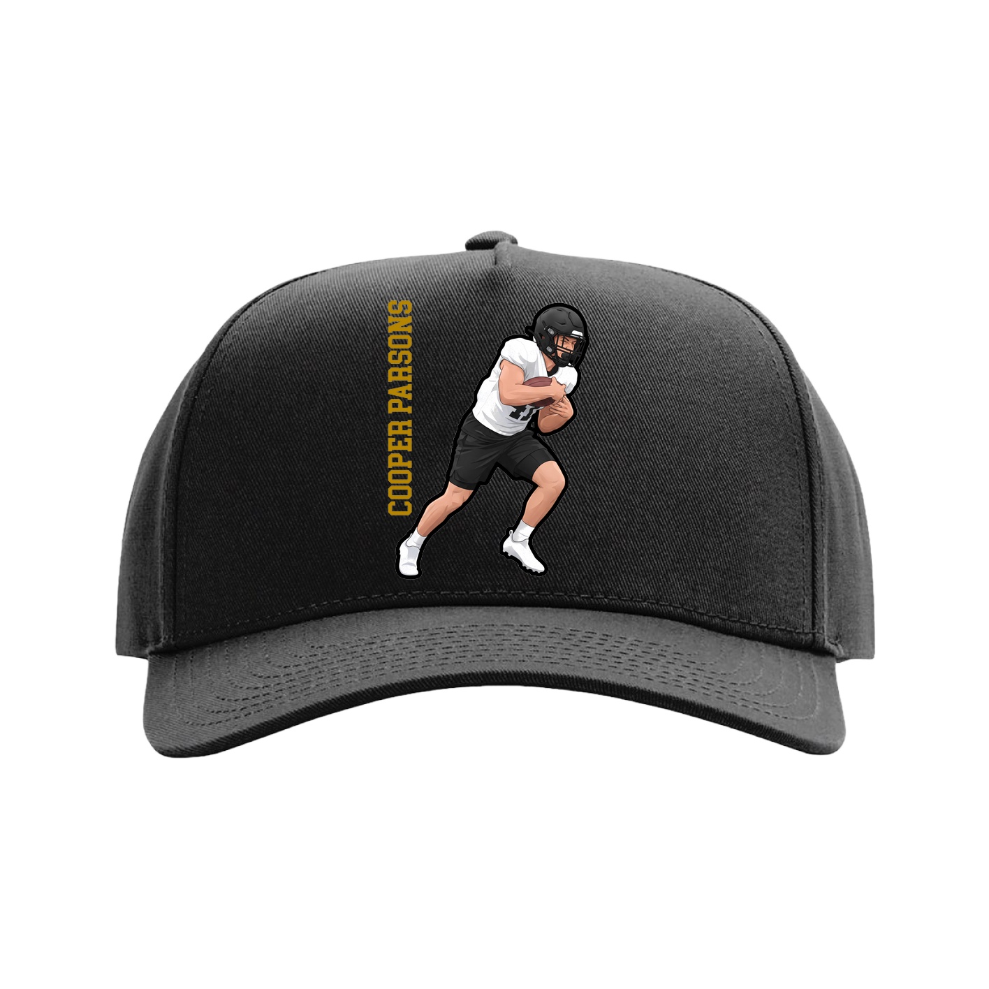 Full Fabric Five-Panel Champ Cap — Name Vertical in Black