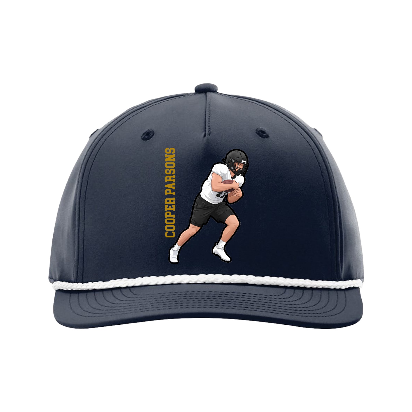 Five-Panel Classic Rope Cap — Name Vertical in Navy