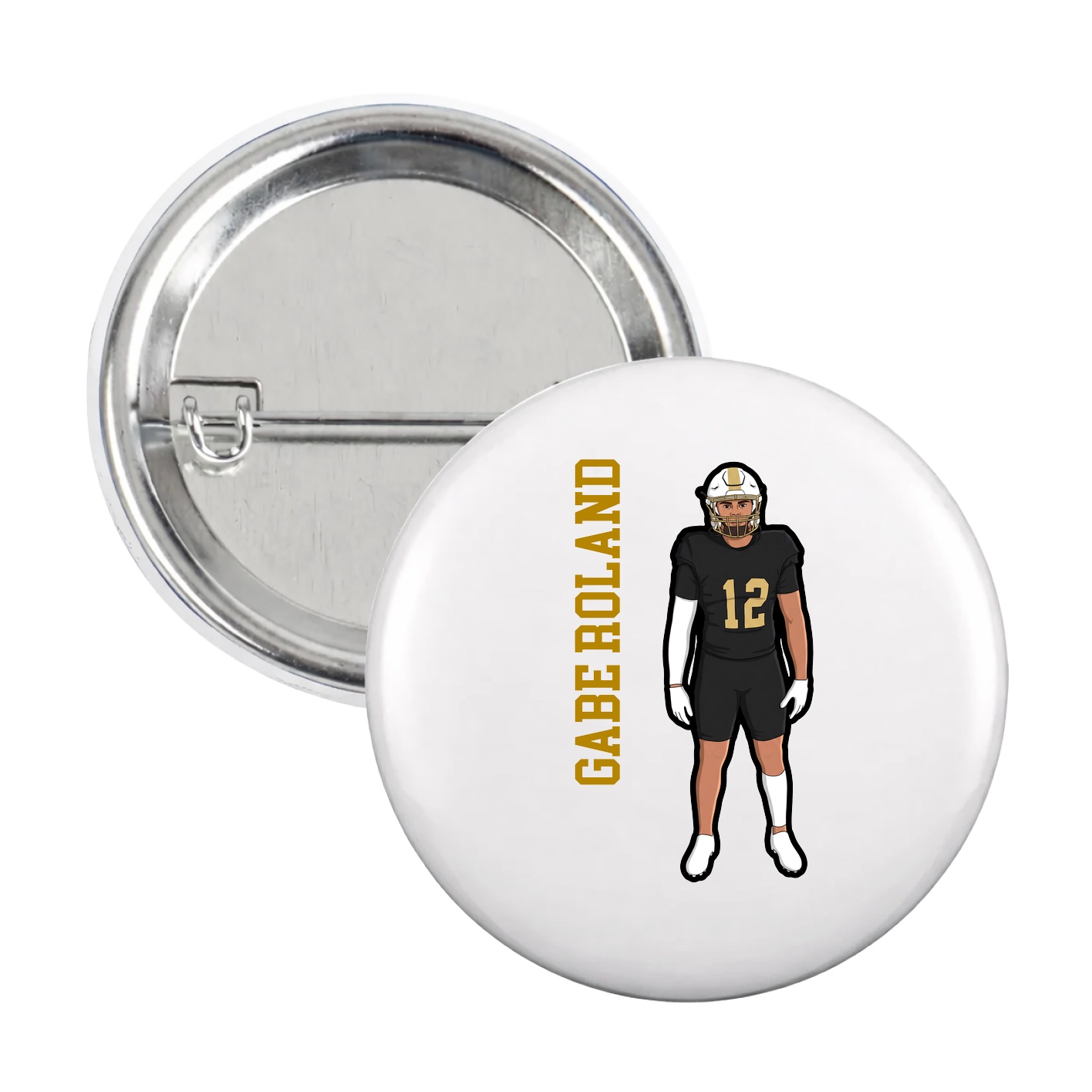 Game Day Button — Name Vertical in White