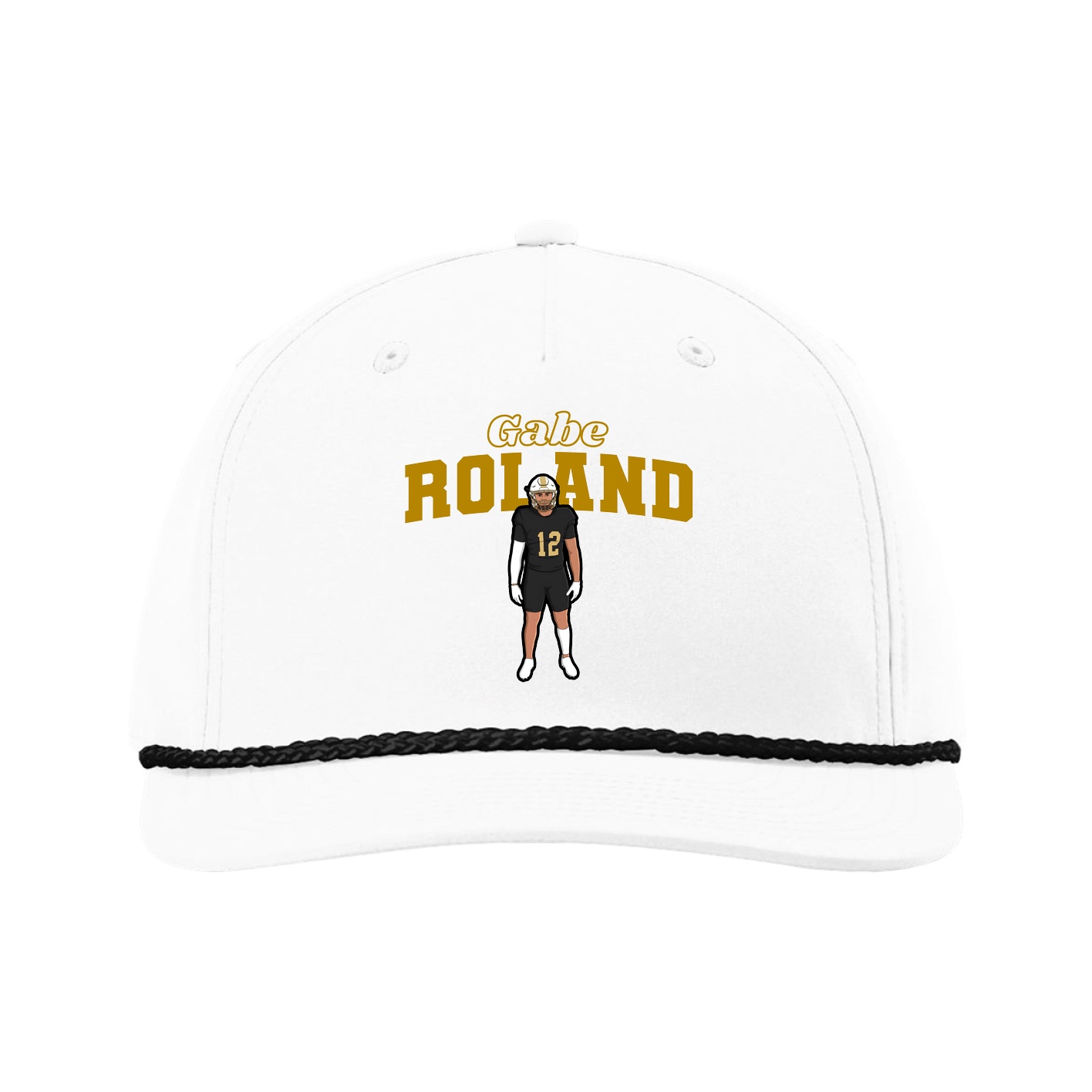 Five-Panel Classic Rope Cap — Name Arch in White