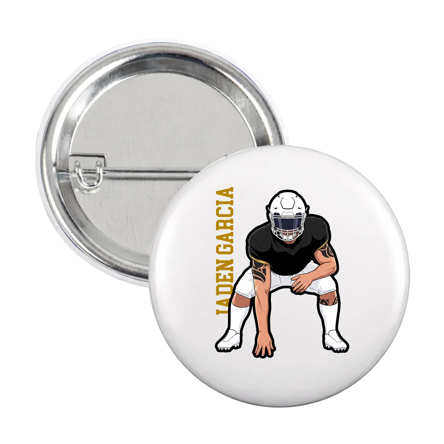 Game Day Button — Name Vertical in White